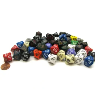 Bag of 50 Assorted Loose Opaque Polyhedral 16mm Tens D10 Dice - Your Source for Gaming Essentials Outlet