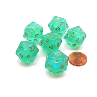 Borealis 20 Sided D20 Chessex Dice, 6 Pieces - Light Green with Gold Numbers - Your Source for Gaming Essentials Fashion