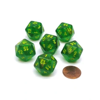 Borealis 20 Sided D20 Chessex Dice, 6 Pieces - Maple Green with Yellow Numbers - Your Source for Gaming Essentials Best