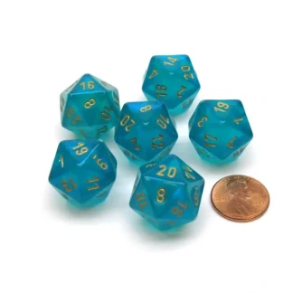 Borealis 20 Sided D20 Chessex Dice, 6 Pieces - Teal with Gold Numbers - Your Source for Gaming Essentials Online