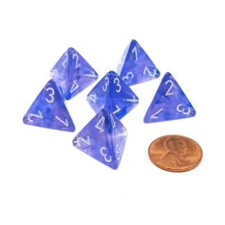Borealis 18mm 4 Sided D4 Chessex Dice, 6 Pieces - Purple with White - Your Source for Gaming Essentials Cheap
