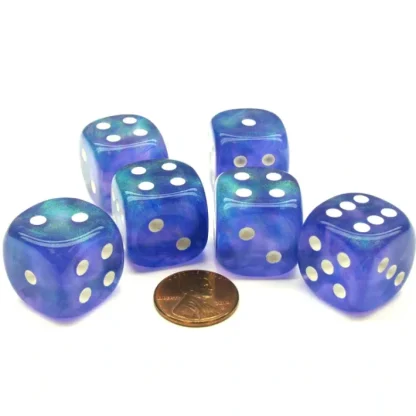 Borealis 20mm Big D6 Chessex Dice, 6 Pieces - Purple with White Pips - Your Source for Gaming Essentials Online