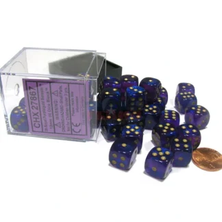 Borealis 12mm D6 Chessex Dice Block (36 Dice) - Royal Purple with Gold Pips - Your Source for Gaming Essentials Best