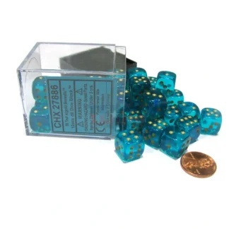 Borealis 12mm D6 Chessex Dice Block (36 Dice) - Teal with Gold Pips - Your Source for Gaming Essentials Store