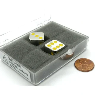 Box of 2 Zinc Metal Alloy D6 15mm Heavy Dice - Yellow Pips - Your Source for Gaming Essentials Best Sale