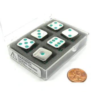 Box of 6 Zinc Metal Alloy D6 15mm Heavy Dice - Green Pips - Your Source for Gaming Essentials Clearance