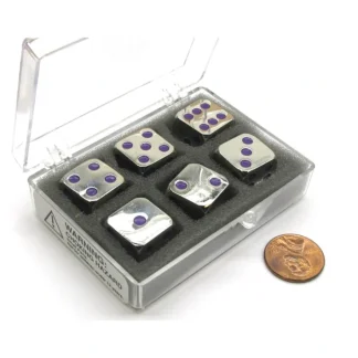 Box of 6 Zinc Metal Alloy D6 15mm Heavy Dice - Purple Pips - Your Source for Gaming Essentials Best