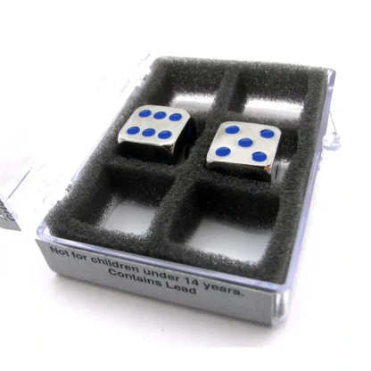 Box of 2 Zinc Metal Alloy D6 15mm Heavy Dice - Blue Pips - Your Source for Gaming Essentials Discount