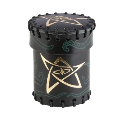 Call of Cthulhu Leather Dice Cup - Black/Green with Gold Leather - Your Source for Gaming Essentials Sale