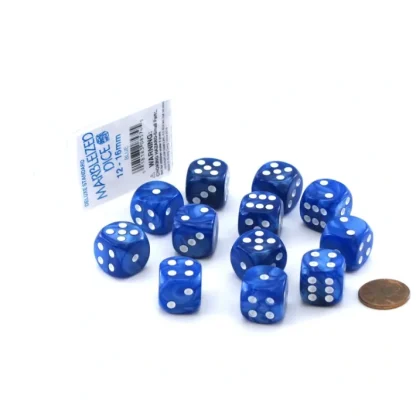 Case of 12 Deluxe Marble 16mm Round Edge Dice - Blue with White Pips - Your Source for Gaming Essentials Fashion