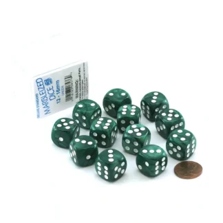 Case of 12 Deluxe Marble 16mm Round Edge Dice - Green with White Pips - Your Source for Gaming Essentials Hot