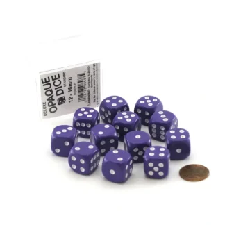 Case of 12 Deluxe Opaque 16mm Round Edge Dice - Purple with White Pips - Your Source for Gaming Essentials Cheap