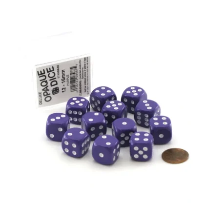 Case of 12 Deluxe Opaque 16mm Round Edge Dice - Purple with White Pips - Your Source for Gaming Essentials Cheap
