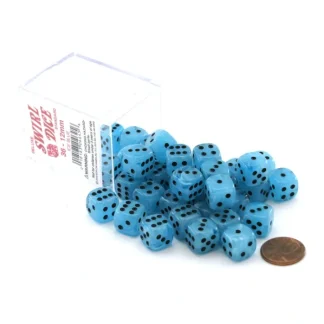 Case of 36 Deluxe Swirl Small 12mm Round Edge Dice - Ice Blue with Black Pips - Your Source for Gaming Essentials New