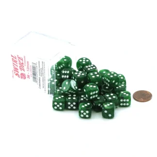 Case of 36 Deluxe Swirl Small 12mm Round Edge Dice - Ice Green with White Pips - Your Source for Gaming Essentials Outlet