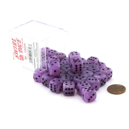 Case of 36 Deluxe Swirl Small 12mm Round Edge Dice - Ice Purple with Black Pips - Your Source for Gaming Essentials Store