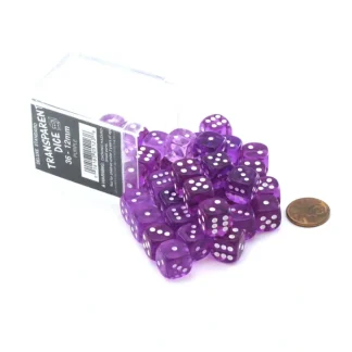 Case of 36 Deluxe Transparent Small 12mm Round Edge Dice - Purple with White - Your Source for Gaming Essentials Outlet