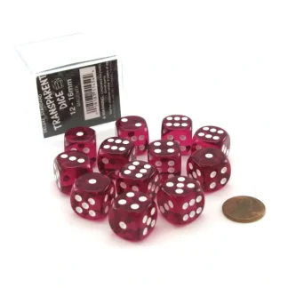 Case of 12 Deluxe Transparent 16mm Round Edge Dice - Magenta with White Pips - Your Source for Gaming Essentials Best Sale