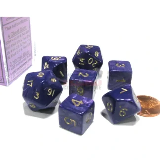 Cheater's Polyhedral 7-Dice Chessex Set - Pearlescent Purple with Gold Numbers - Your Source for Gaming Essentials New