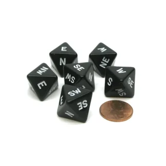 Compass Cardinal Direction D8 Chessex Dice, 6 Pieces - Black with White Letters - Your Source for Gaming Essentials Sale