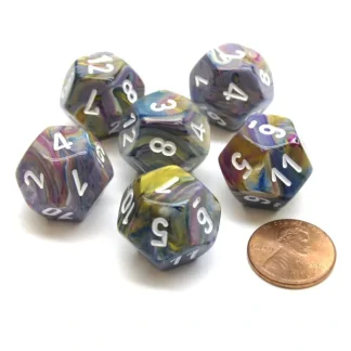 Festive 18mm 12 Sided D12 Chessex Dice, 6 Pieces - Carousel with White - Your Source for Gaming Essentials Flash Sale
