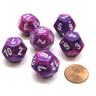 Festive 18mm 12 Sided D12 Chessex Dice, 6 Pieces - Violet with White - Your Source for Gaming Essentials Cheap