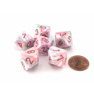 Festive 16mm D10 (0-9) Chessex Dice, 6 Pieces - Pop Art with Red Numbers - Your Source for Gaming Essentials Best Sale