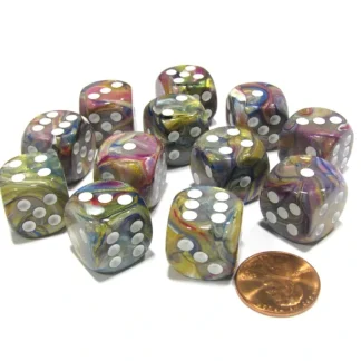 Festive 16mm D6 Chessex Dice Block (12 Dice) - Carousel with White Pips - Your Source for Gaming Essentials Flash Sale