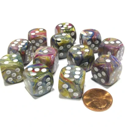 Festive 16mm D6 Chessex Dice Block (12 Dice) - Carousel with White Pips - Your Source for Gaming Essentials Flash Sale