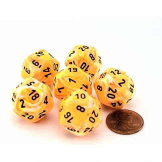 Festive 20mm D20 Chessex Dice, 6 Pieces - Sunburst with Black Numbers - Your Source for Gaming Essentials Best