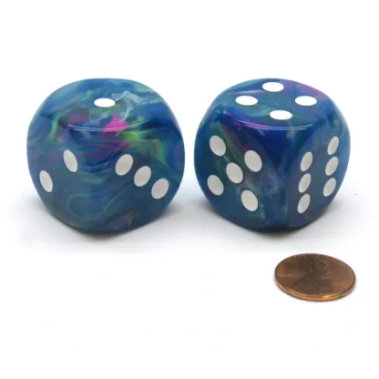 Festive 30mm Large D6 Chessex Dice, 2 Pieces - Waterlily with White Pips - Your Source for Gaming Essentials New