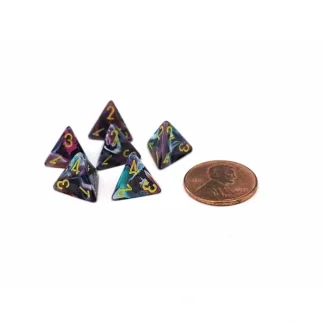 Festive 12mm Mini 4 Sided D4 Dice, 6 Pieces - Mosaic with Yellow Numbers - Your Source for Gaming Essentials Fashion