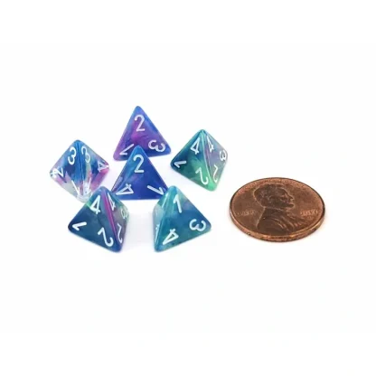 Festive 12mm Mini 4 Sided D4 Dice, 6 Pieces - Waterlily with White Numbers - Your Source for Gaming Essentials Clearance