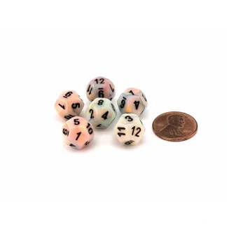 Festive 12mm Mini 12 Sided D12 Dice, 6 Pieces - Circus with Black Numbers - Your Source for Gaming Essentials Store