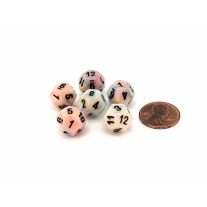 Festive 12mm Mini 12 Sided D12 Dice, 6 Pieces - Circus with Black Numbers - Your Source for Gaming Essentials Store