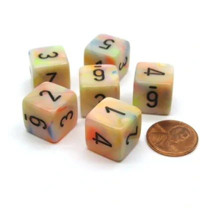 Festive 15mm 6-Sided D6 Numbered Chessex Dice, 6 Pieces - Circus with Black - Your Source for Gaming Essentials Best