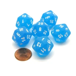 Frosted 20 Sided D20 Chessex Dice, 6 Pieces - Caribbean Blue with White Numbers - Your Source for Gaming Essentials Shop