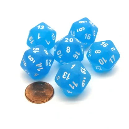 Frosted 20 Sided D20 Chessex Dice, 6 Pieces - Caribbean Blue with White Numbers - Your Source for Gaming Essentials Shop