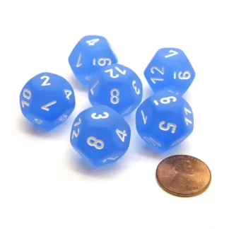 Frosted 18mm 12 Sided D12 Chessex Dice, 6 Pieces - Blue with White - Your Source for Gaming Essentials Best Sale
