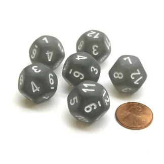 Frosted 18mm 12 Sided D12 Chessex Dice, 6 Pieces - Smoke with White - Your Source for Gaming Essentials Fashion