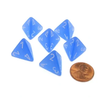Frosted 18mm 4 Sided D4 Chessex Dice, 6 Pieces - Blue with White - Your Source for Gaming Essentials Store