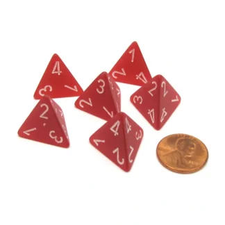 Frosted 18mm 4 Sided D4 Chessex Dice, 6 Pieces - Red with White - Your Source for Gaming Essentials Cheap