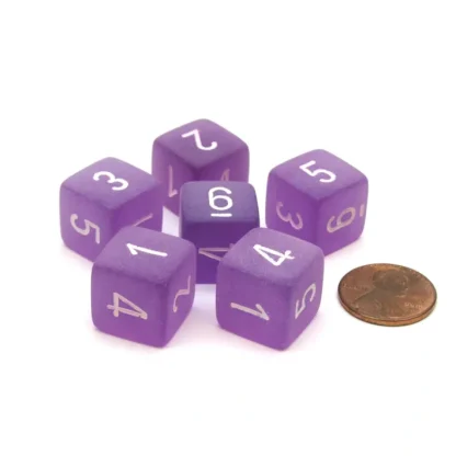 Frosted 15mm 6 Sided D6 Chessex Dice, 6 Pieces - Purple with White Numbers - Your Source for Gaming Essentials Cheap