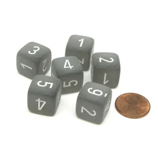 Frosted 15mm 6 Sided D6 Chessex Dice, 6 Pieces - Smoke with White Numbers - Your Source for Gaming Essentials Shop