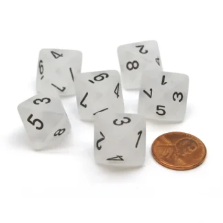 Frosted 15mm 8 Sided D8 Chessex Dice, 6 Pieces - Clear with Black - Your Source for Gaming Essentials Best