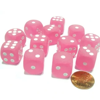 Frosted 16mm D6 Chessex Dice Block (12 Dice) - Pink with White Pips - Your Source for Gaming Essentials Best Sale