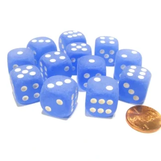 Frosted 16mm D6 Chessex Dice Block (12 Dice) - Blue with White Pips - Your Source for Gaming Essentials Flash Sale