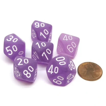 Frosted 16mm Tens D10 (00-90) Chessex Dice, 6 Pieces - Purple with White Numbers - Your Source for Gaming Essentials Best