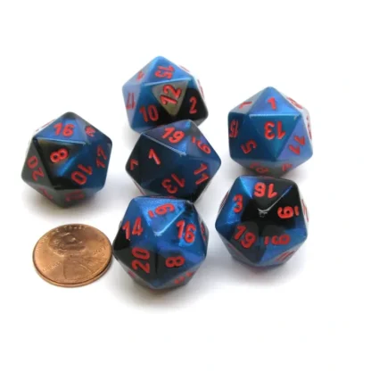 Gemini 20 Sided D20 Chessex Dice, 6 Pieces - Black-Starlight with Red Numbers - Your Source for Gaming Essentials New