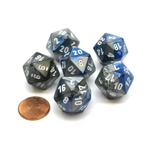 Gemini 20 Sided D20 Chessex Dice, 6 Pieces - Blue-Steel with White Numbers - Your Source for Gaming Essentials Clearance